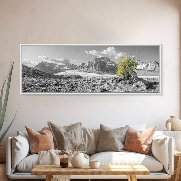 Mountain scene, mountain painting, landscape painting, wabi sabi art, nature art, minimalist art, framed canvas print, extra wide art