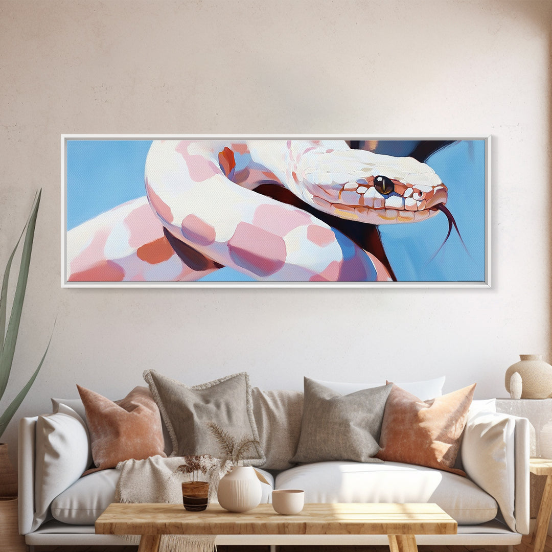 Albino Snake, reptile art, animal wall art, wildlife painting, moody wall art, extra wide art, rustic decor, framed canvas print