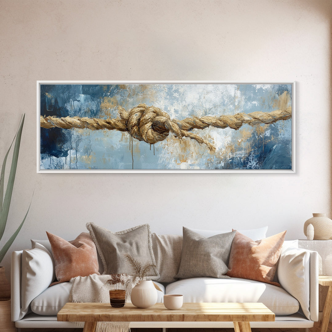 Nautical Rope Art, rustic decor, nautical painting, coastal decor, farmhouse art, wabi sabi art, framed canvas print, moody art