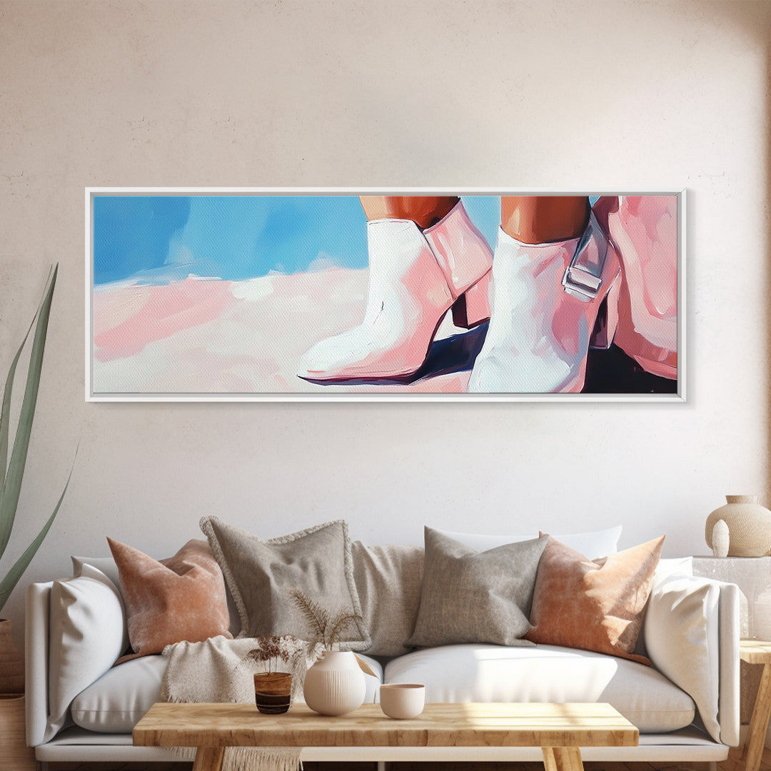 Cowgirl Boots, western art, black cowgirl painting, pink wall art, rustic decor, minimalist art, light pink wall art, canvas print