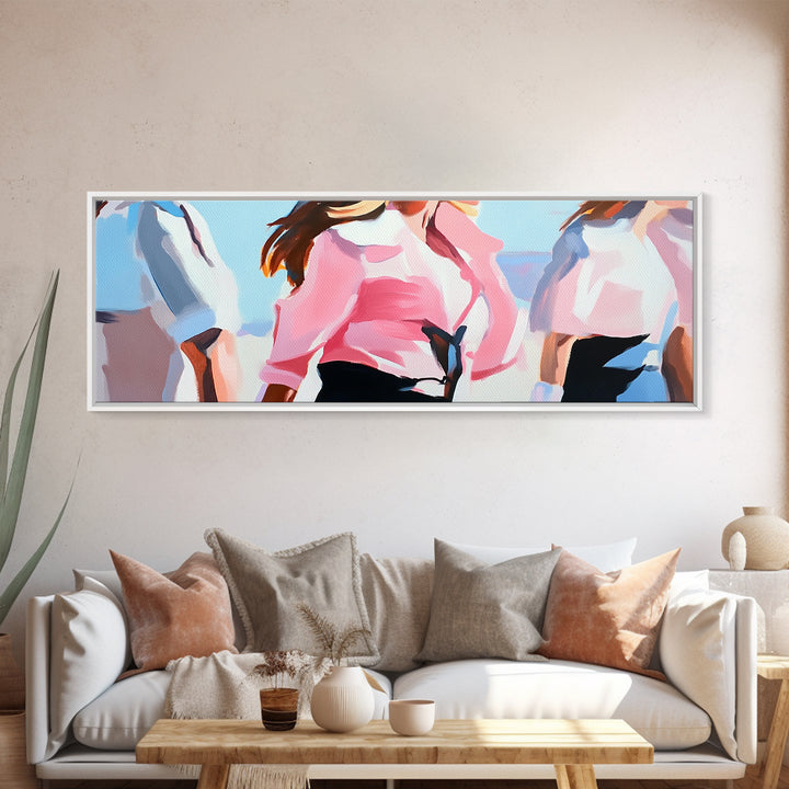 Cowgirl Trio, western art, black cowgirl painting, pink abstract art, extra wide art, light pink wall art, framed canvas print