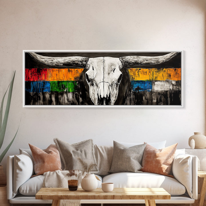 Western Skull, rustic wall art, skull art, farmhouse art, extra wide art, southwest wall art, bull and bear art, canvas print