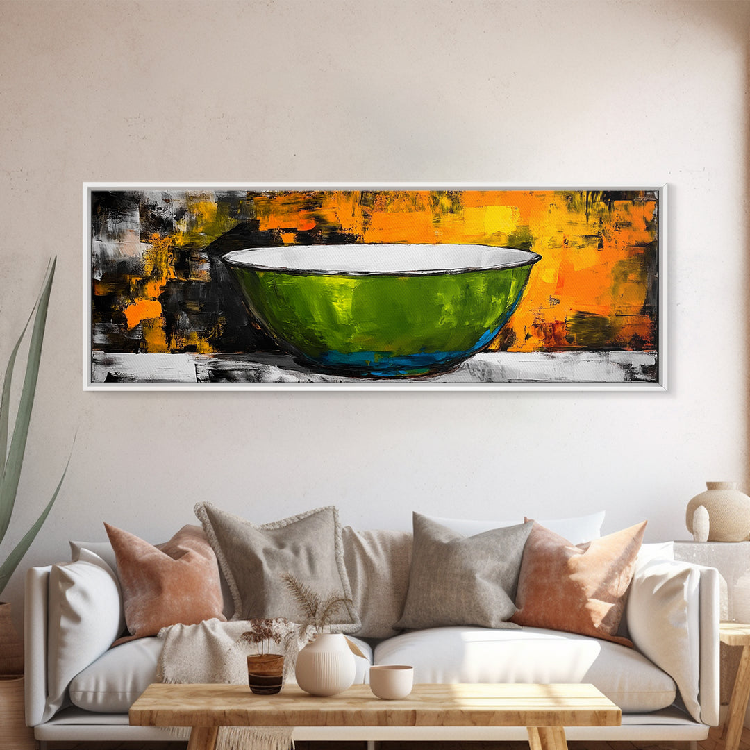 Abstract Bowl, food review kitchen art, wabi sabi art, green wall art, rustic wall art, modern decor, Framed Canvas Print, therapy art