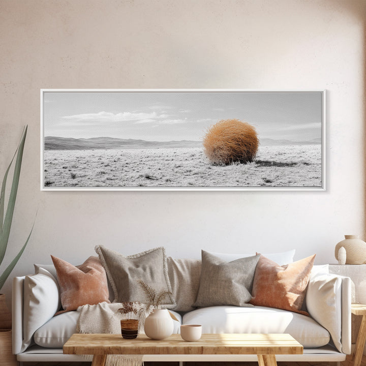 Tumbleweed, Desert Landscape, Southwest Wall Art, Minimalist Art, Extra Wide Art, Panoramic Art, Framed Canvas Print, Wabi Sabi Art