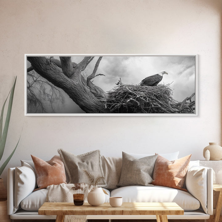 Bald Eagle Nest, Wildlife Art, Nature Photography, Moody Art, Rustic Decor, Horizontal Wall Art, Framed Canvas Print, Bedroom Art