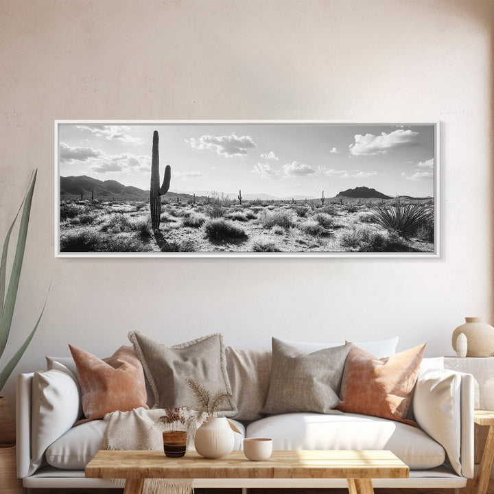 Desert Cactus, Joshua tree art, southwest wall art, extra wide art, wabi sabi art, rustic wall art, framed canvas print, panoramic art