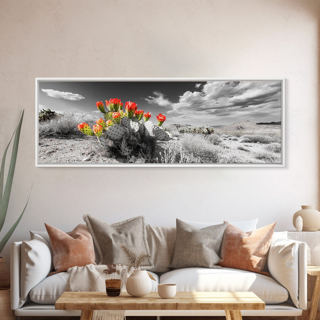 Cactus Blooms, Desert Art, Southwest Wall Art, Botanical Prints, Wildflower Painting, Extra Wide Art, Framed Canvas Print