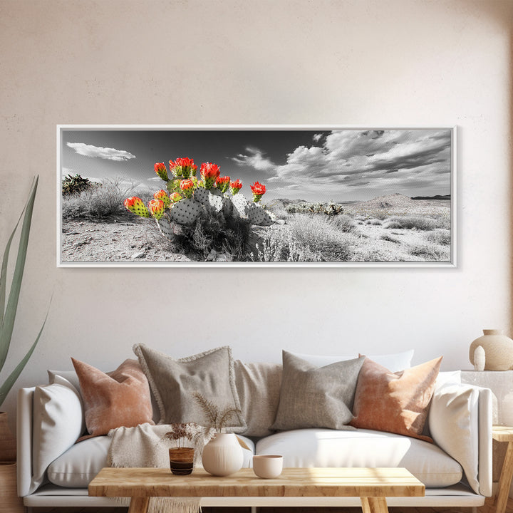 Cactus Blooms, Desert Art, Southwest Wall Art, Botanical Prints, Wildflower Painting, Extra Wide Art, Framed Canvas Print
