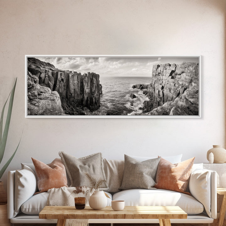 Coastal Cliffs, seascape painting, nautical wall art, Ireland painting, coastal landscape art, panoramic painting, framed canvas print