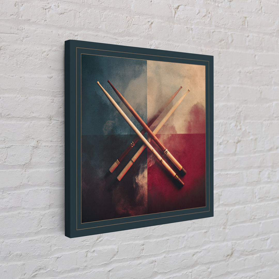 Drumsticks Crossed over Snare Drum Canvas Print, Recording Studio Art, Kids Room Art, Studio Decor, Fine Art, Analog, RSA-1x1-10