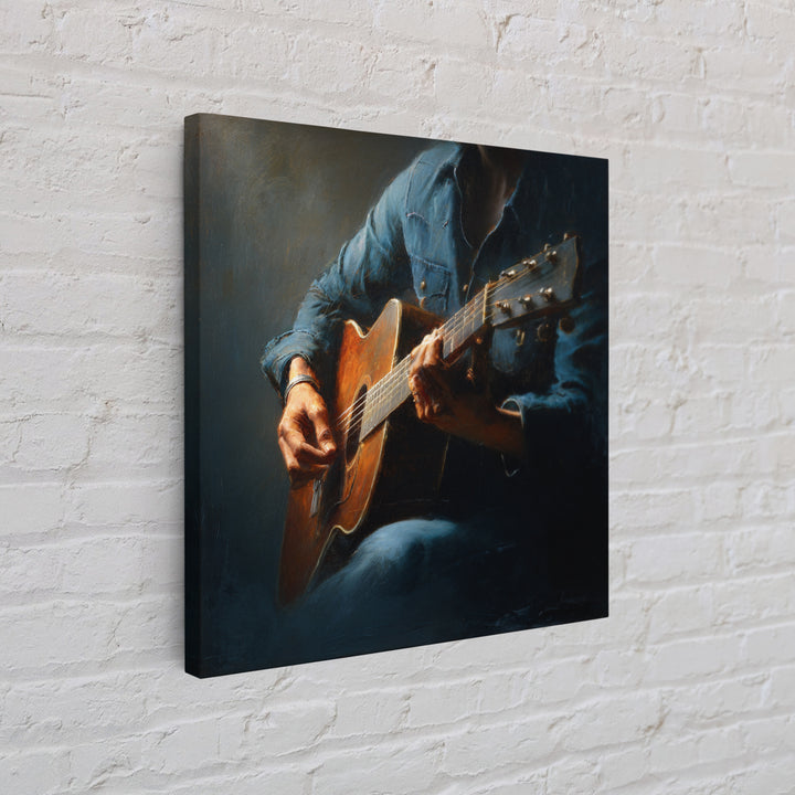 Musician Hands on Guitar Strings Canvas Print, Recording Studio Art, Music Wall Art, Studio Decor, Oil Painting, Analog, RSA-1x1-15