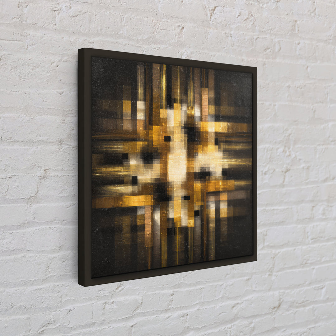 Soundwave Abstract with Black and Gold Lines Framed Canvas Print, Recording Studio Art, Music Art, Studio Decor, Analog, RSA-1x1-27