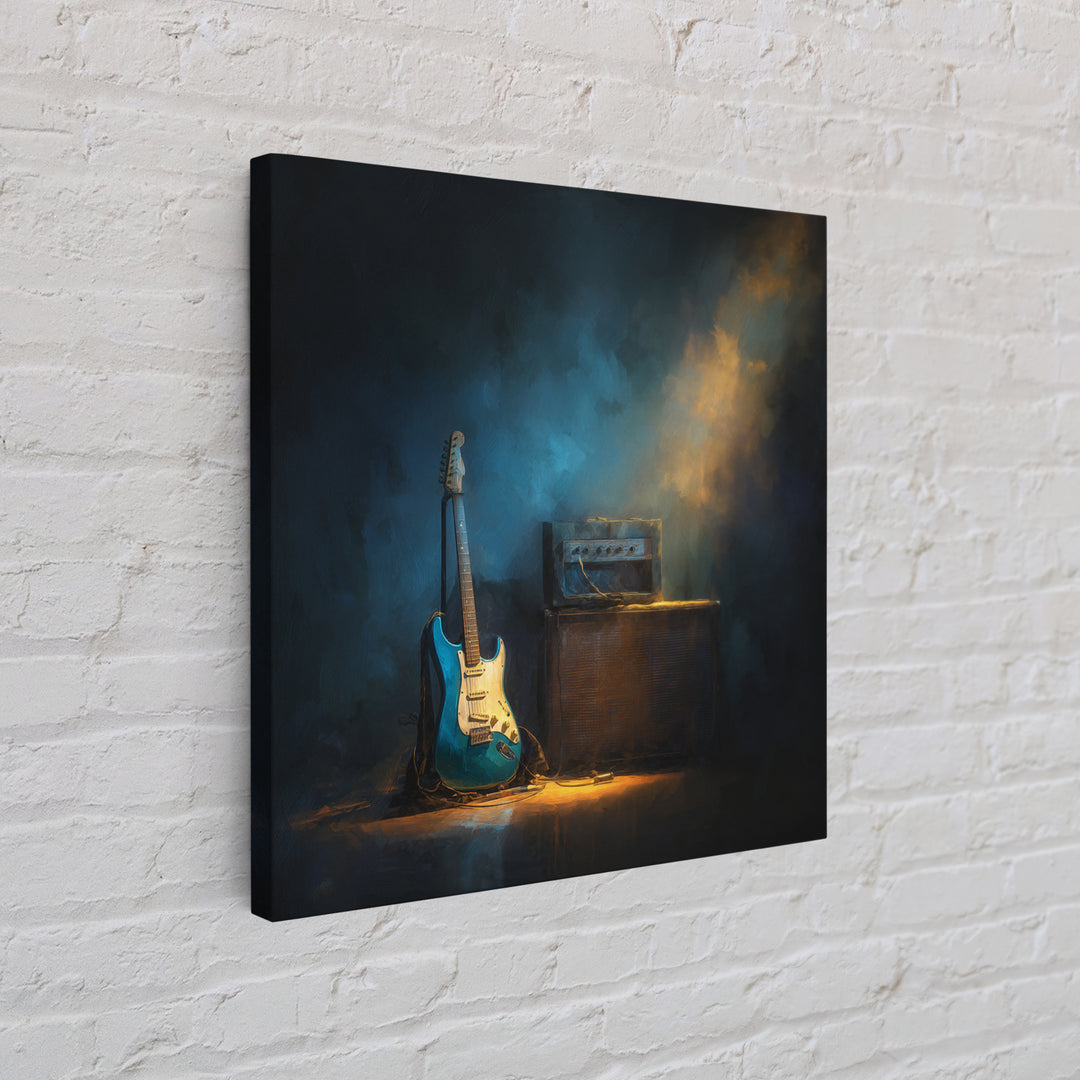 Electric Guitar Beside a Studio Amp Framed Canvas Print, Recording Studio Art, Wall Sculpture, Studio Decor, Oil Painting, RSA-1x1-28