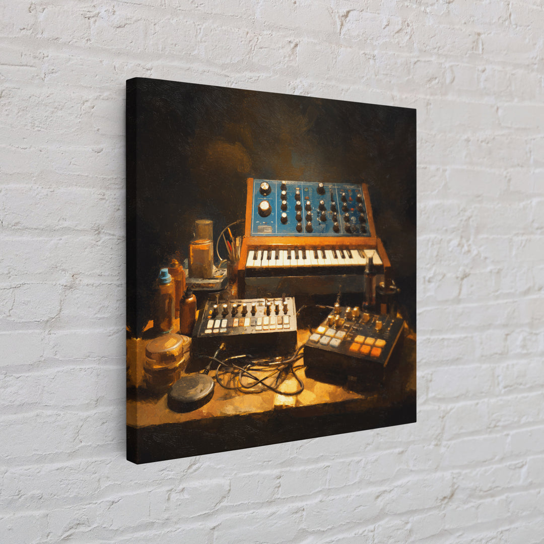 Analog Synthesizer Knobs and Cables Framed Canvas Print, Recording Studio Art, Downloadable Print, Studio Decor, Oil Painting, RSA-1x1-37