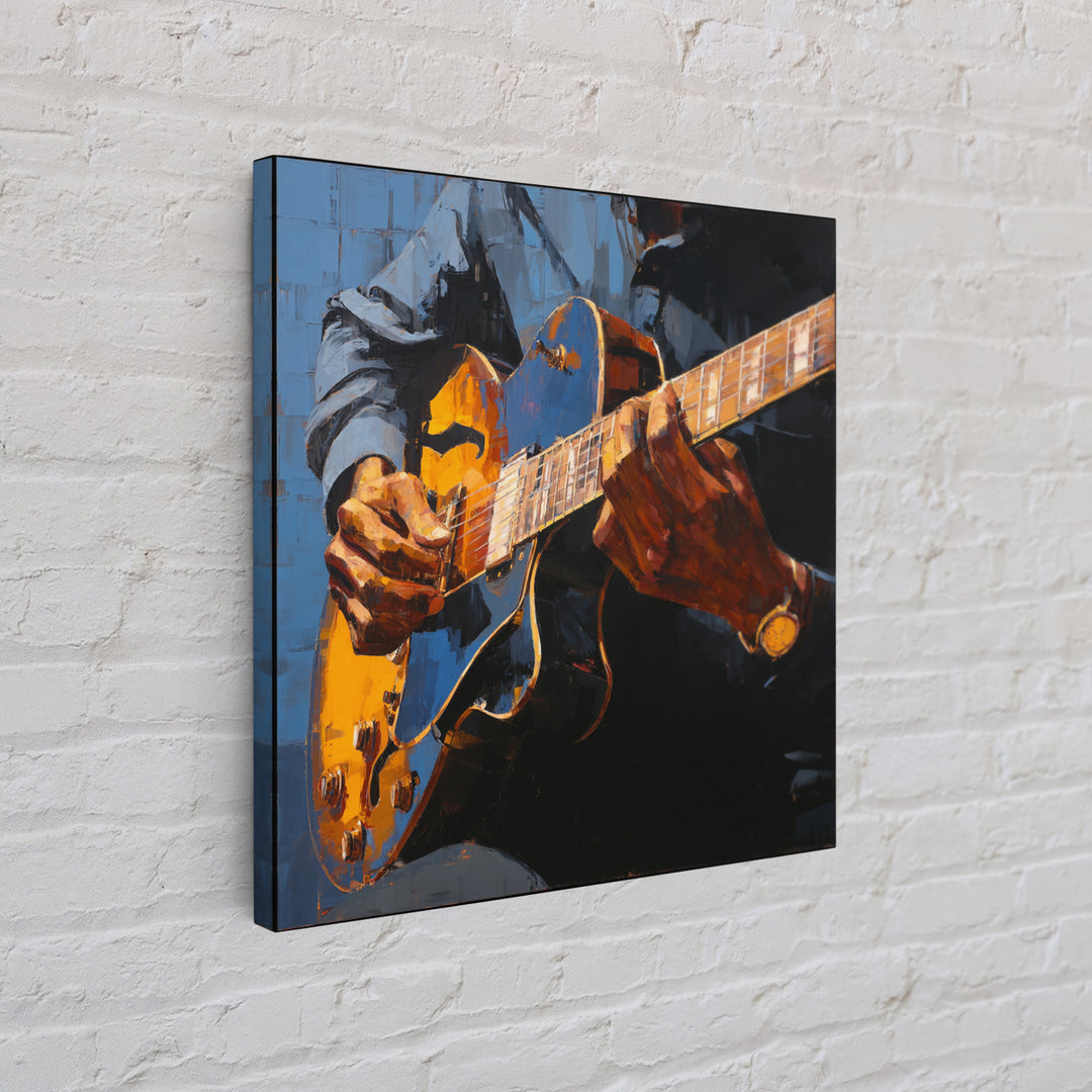 Musician Hands on Guitar Strings Framed Canvas Print, Recording Studio Art, Kids Room Art, Studio Decor, Fine Art, Analog, RSA-1x1-39