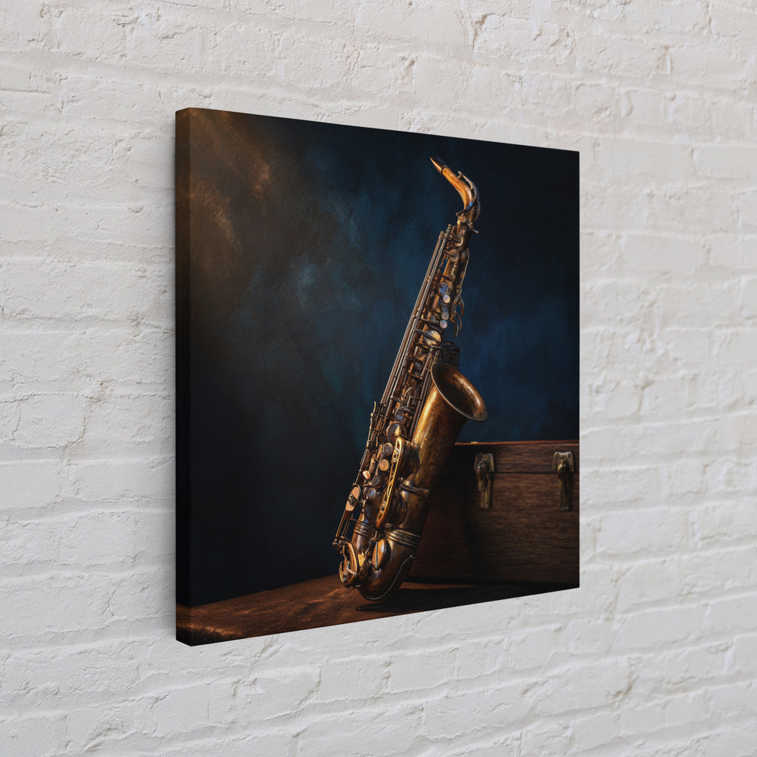 Brass Saxophone on Dark Velvet Framed Canvas Print, Recording Studio Art, Luxury Decor, Studio Decor, Fine Art, Analog, RSA-1x1-40
