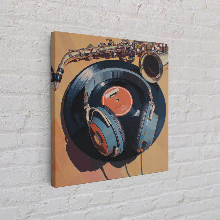 Headphones Resting on a Vinyl Record Canvas Print, Recording Studio Art, Headphones Poster, Studio Decor, Fine Art, Analog, RSA-1x1-5