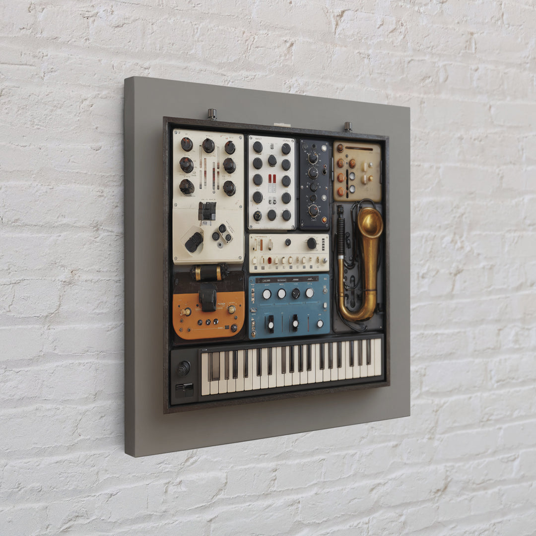 Analog Synthesizer Knobs and Cables Framed Canvas Print, Recording Studio Art, Downloadable Print, Studio Decor, Oil Painting, RSA-1x1-61