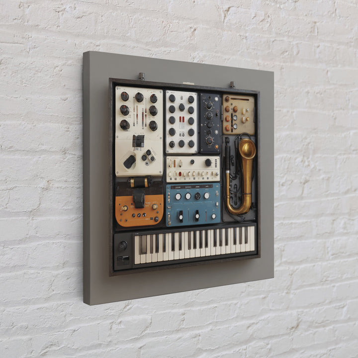 Analog Synthesizer Knobs and Cables Framed Canvas Print, Recording Studio Art, Downloadable Print, Studio Decor, Oil Painting, RSA-1x1-61