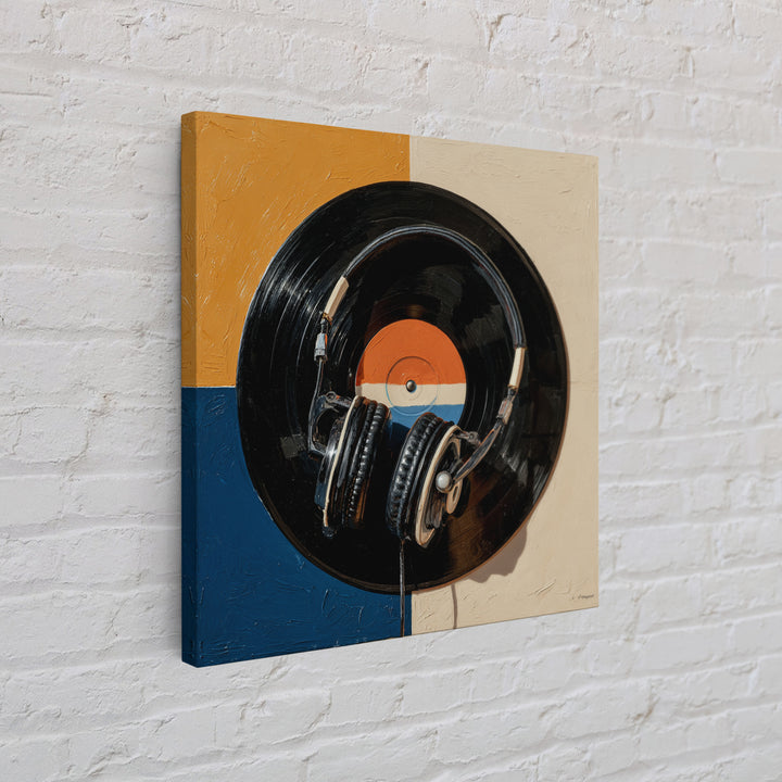 Headphones Resting on a Vinyl Record Canvas Print, Recording Studio Art, Modern Decor, Studio Decor, Fine Art, Analog, RSA-1x1-77