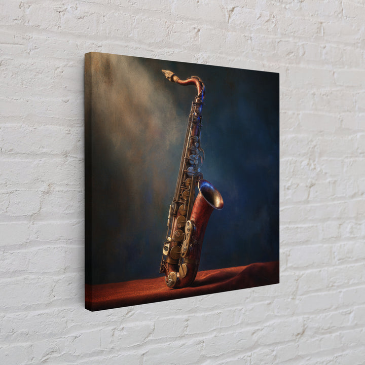 Brass Saxophone on Dark Velvet Framed Canvas Print, Recording Studio Art, Art Print, Studio Decor, Analog, Wall Sculpture, RSA-1x1-88