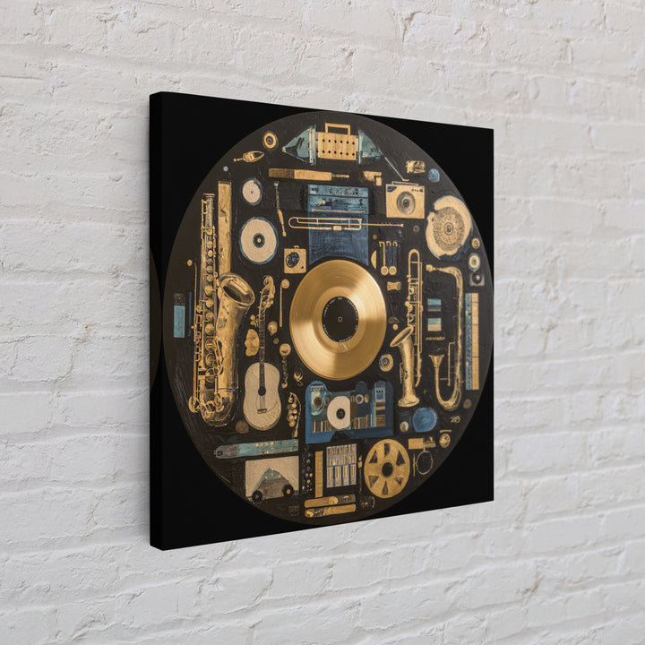 Gold Record Circular Composition Canvas Print, Recording Studio Art, Music Print, Studio Decor, Fine Art, Analog, RSA-1x1-95