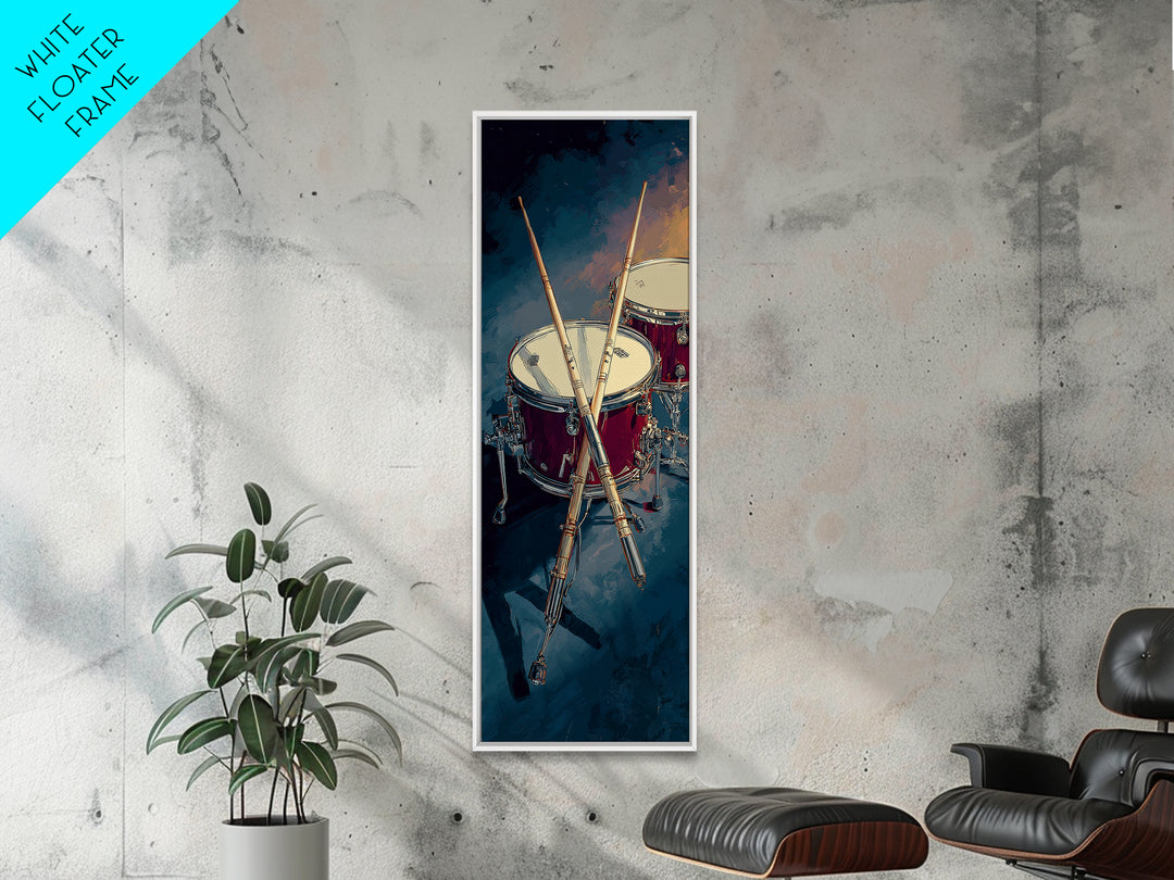 Drumsticks Crossed over Snare Drum Framed Canvas Print, Recording Studio Art, Musician Posters, Studio Decor, Fine Art, Analog, RSA-1x3-70