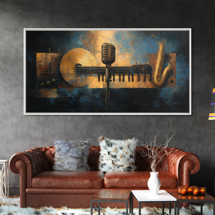 Gold Record Circular Composition Framed Canvas Print, Recording Studio Art, Printable Wall Art, Studio Decor, Fine Art, Analog, RSA-2x1-43