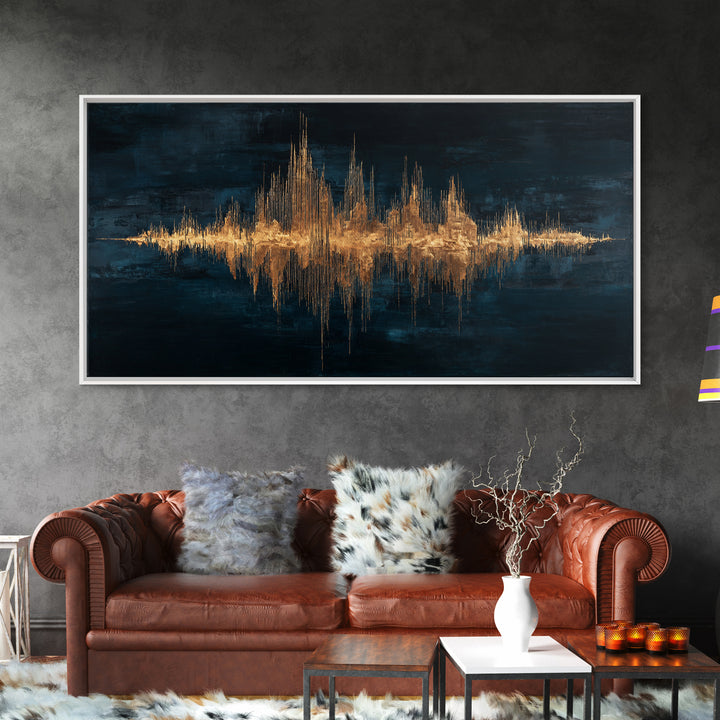 Soundwave Abstract with Black and Gold Lines Canvas Print, Recording Studio Art, Retro Wall Art, Studio Decor, Abstract Art, RSA-2x1-47