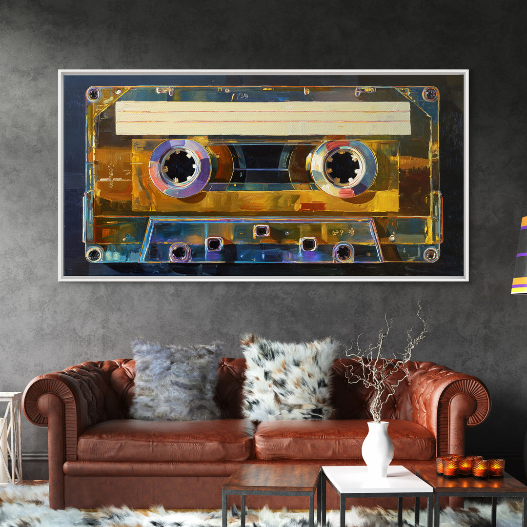 Retro Cassette Tape Framed Canvas Print, Recording Studio Art, Music Wall Art, Studio Decor, Fine Art, Analog, Musician Posters, RSA-2x1-55