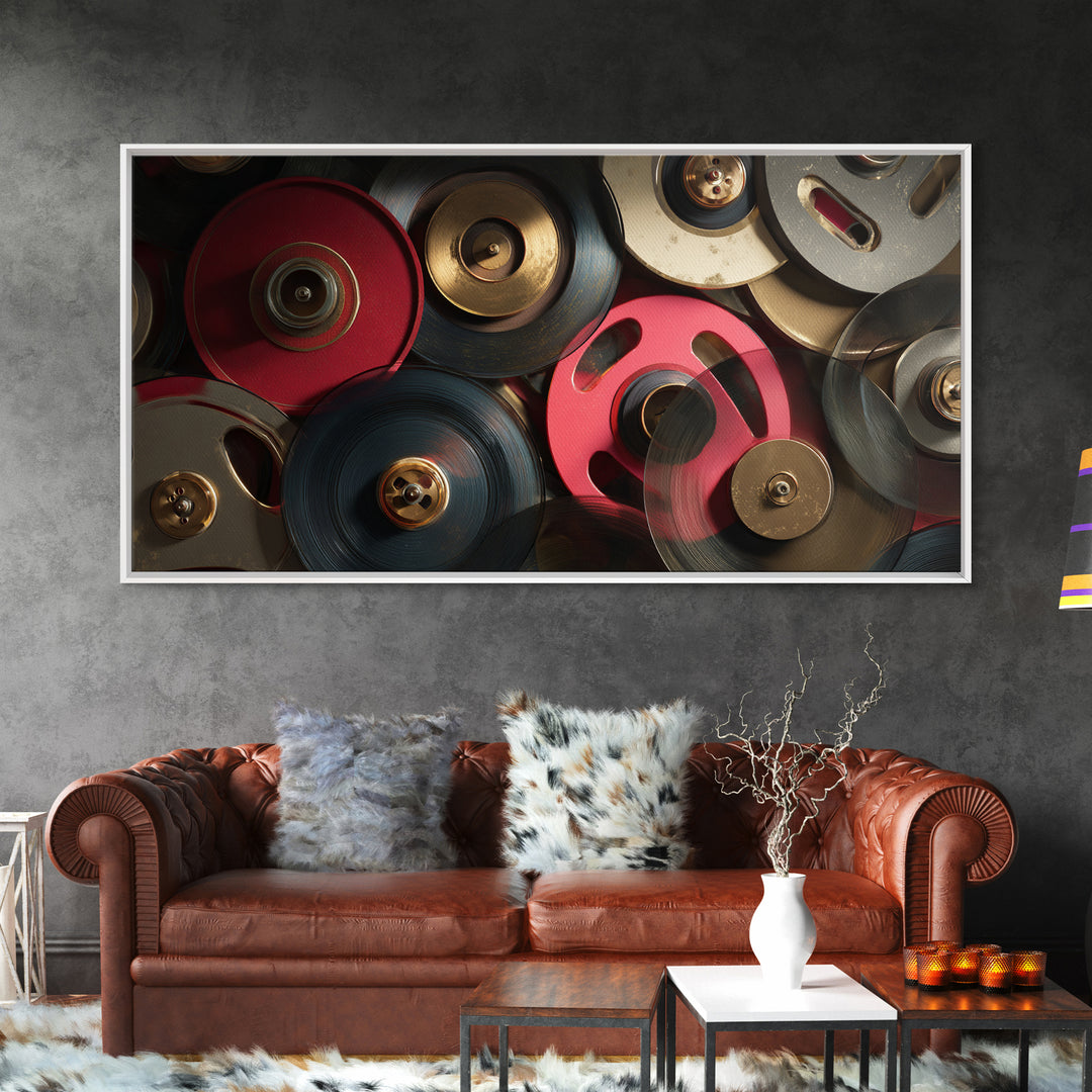 Tape Reels Spinning Through Smoky Light Canvas Print, Recording Studio Art, Music Posters, Studio Decor, Fine Art, Analog, RSA-2x1-63
