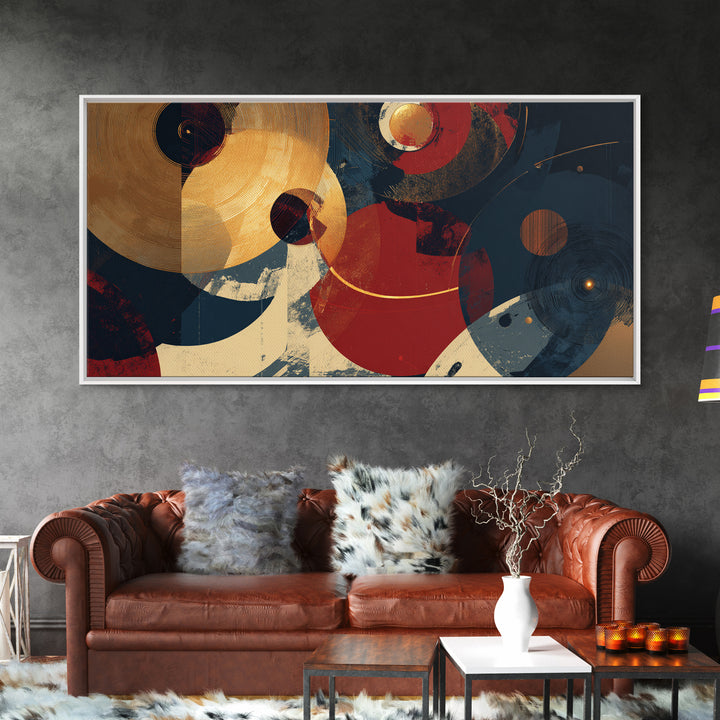 Gold Record Circular Composition Framed Canvas Print, Recording Studio Art, Mid Century Modern, Studio Decor, Fine Art, Analog, RSA-2x1-91