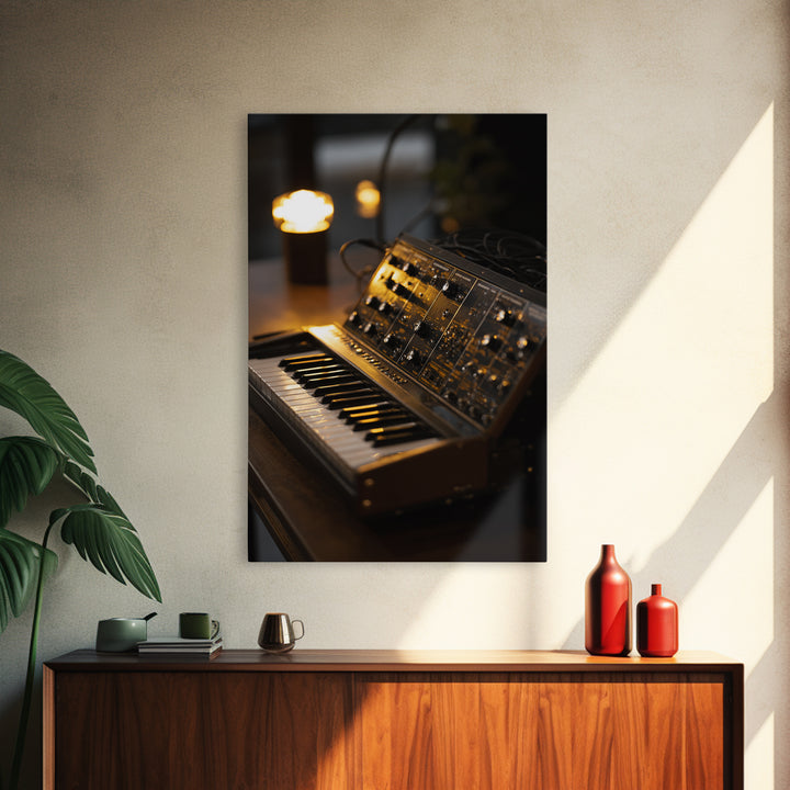 Analog Synthesizer Knobs and Cables Framed Canvas Print, Recording Studio Art, Boho Decor, Studio Decor, Oil Painting, Analog, RSA-2x3-21