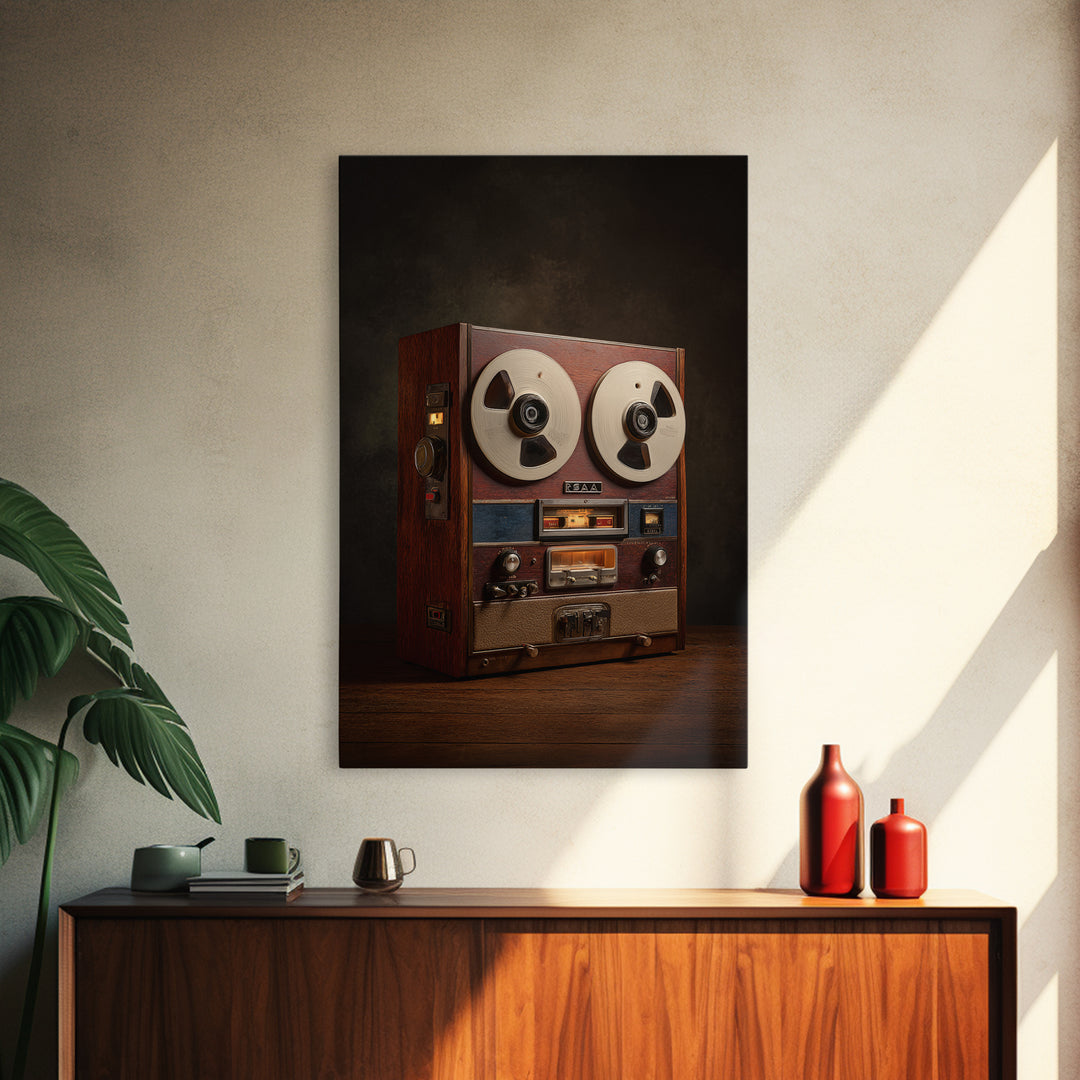 Reel to Reel Tape Machine Framed Canvas Print, Recording Studio Art, Luxury Decor, Studio Decor, Analog, Modern Wall Art, RSA-2x3-34