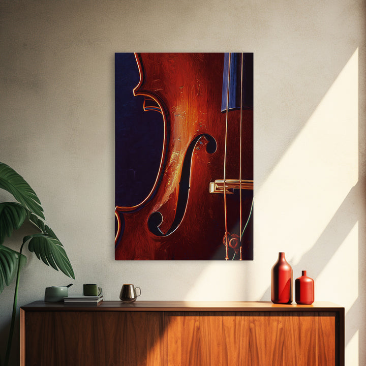 Cello Curve Closeup Framed Canvas Print, Recording Studio Art, Music Room Decor, Studio Decor, Fine Art, Analog, RSA-2x3-52