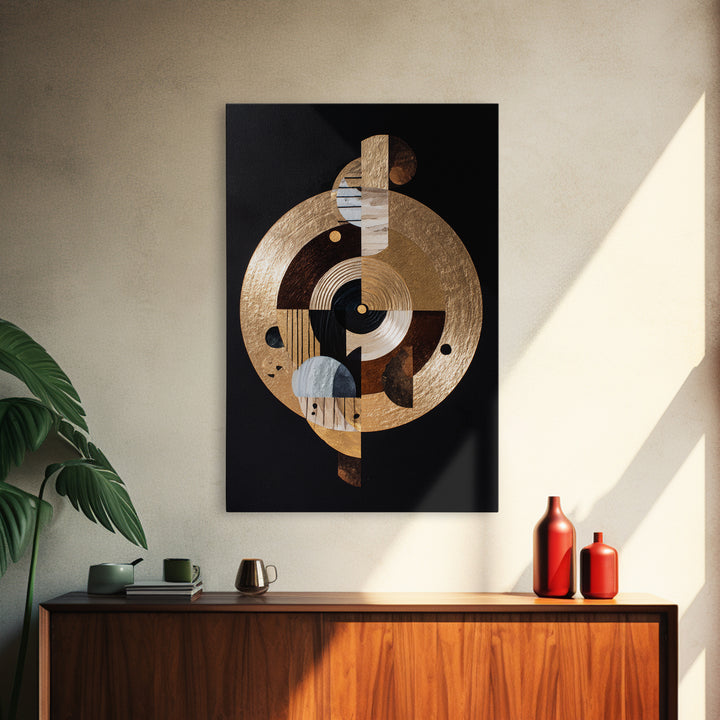 Gold Record Circular Composition Framed Canvas Print, Recording Studio Art, Music Print, Studio Decor, Fine Art, Analog, RSA-2x3-55