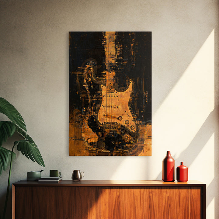 Soundwave Abstract with Black and Gold Lines Framed Canvas Print, Recording Studio Art, Boho Decor, Studio Decor, Abstract Art, RSA-2x3-59