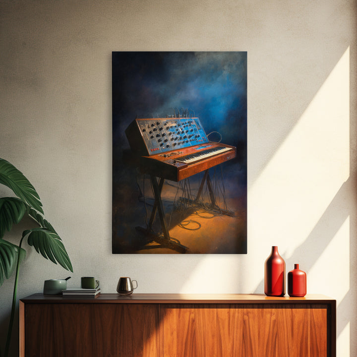 Analog Synthesizer Knobs and Cables Framed Canvas Print, Recording Studio Art, Mid Century Modern, Studio Decor, Analog, RSA-2x3-69
