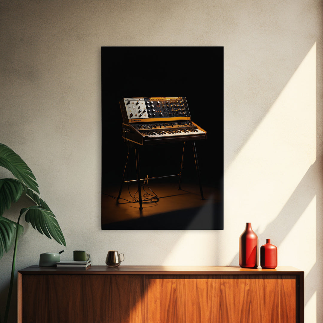 Analog Synthesizer Knobs and Cables Framed Canvas Print, Recording Studio Art, Mid Century Modern, Studio Decor, Analog, RSA-2x3-93