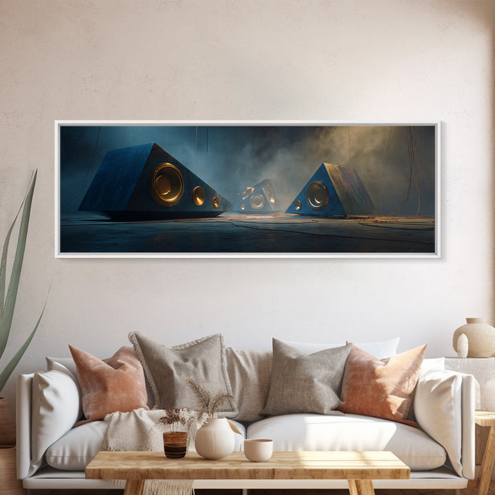 Studio Monitor Speakers as Bold Geometric Forms Canvas Print, Recording Studio Art, Music Wall Decor, Studio Decor, Analog, RSA-3x1-100