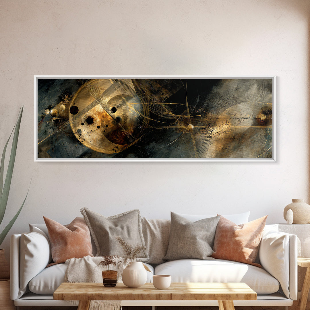 Soundwave Abstract with Black and Gold Lines Canvas Print, Recording Studio Art, Gallery Decor, Studio Decor, Abstract Art, RSA-3x1-19