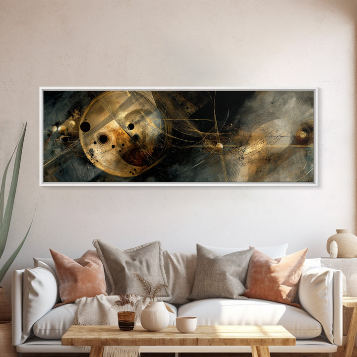 Soundwave Abstract with Black and Gold Lines Canvas Print, Recording Studio Art, Gallery Decor, Studio Decor, Abstract Art, RSA-3x1-19