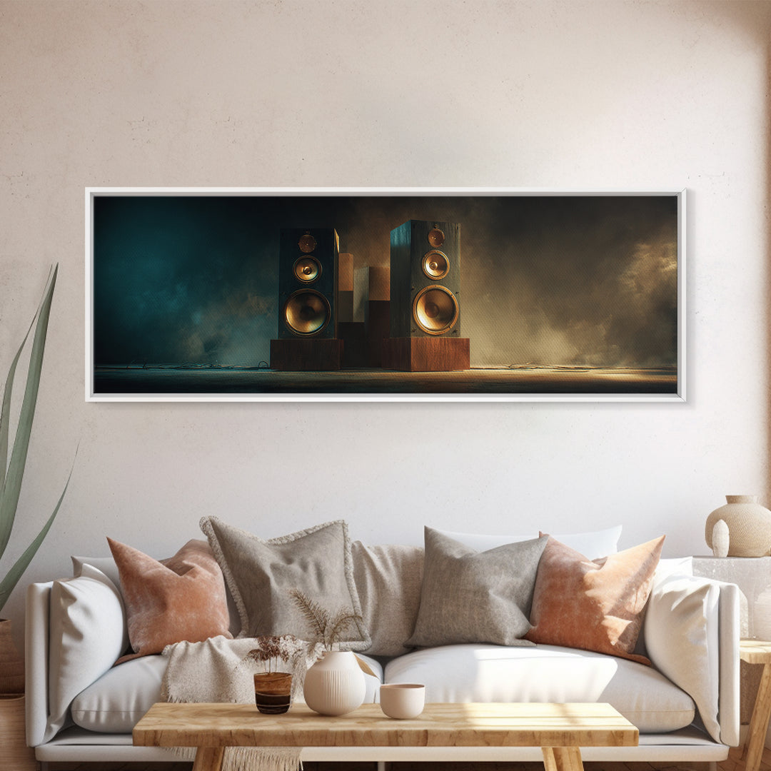 Studio Monitor Speakers as Bold Geometric Forms Canvas Print, Recording Studio Art, Rock Music Art, Studio Decor, Analog, RSA-3x1-28