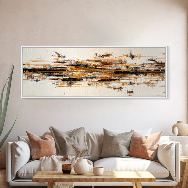 Soundwave Abstract with Black and Gold Lines Canvas Print, Recording Studio Art, Minimalist Decor, Studio Decor, Abstract Art, RSA-3x1-43