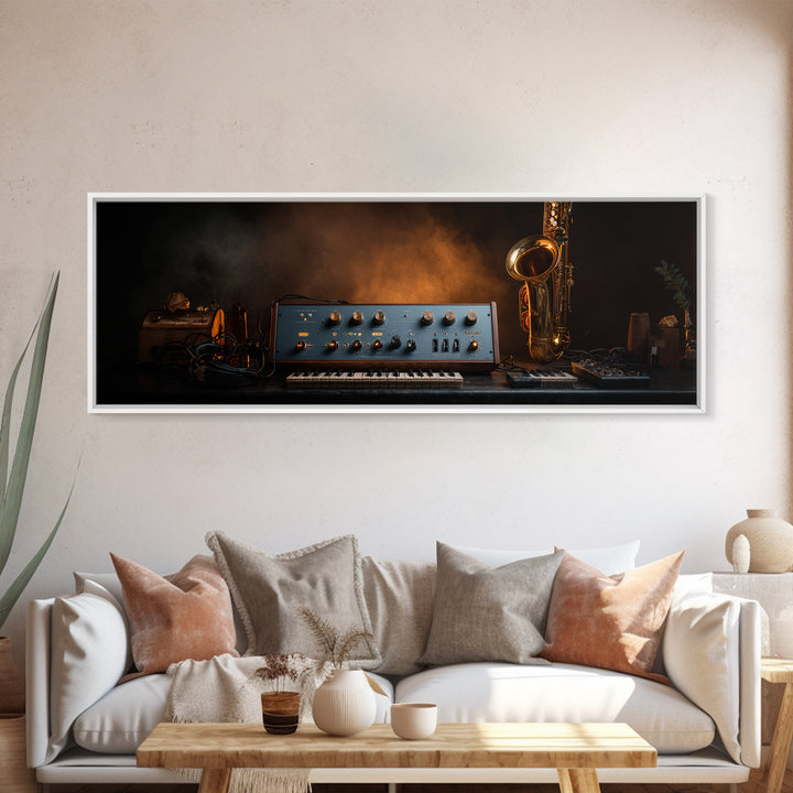 Analog Synthesizer Knobs and Cables Framed Canvas Print, Recording Studio Art, Music Art, Studio Decor, Fine Art, Analog, RSA-3x1-53