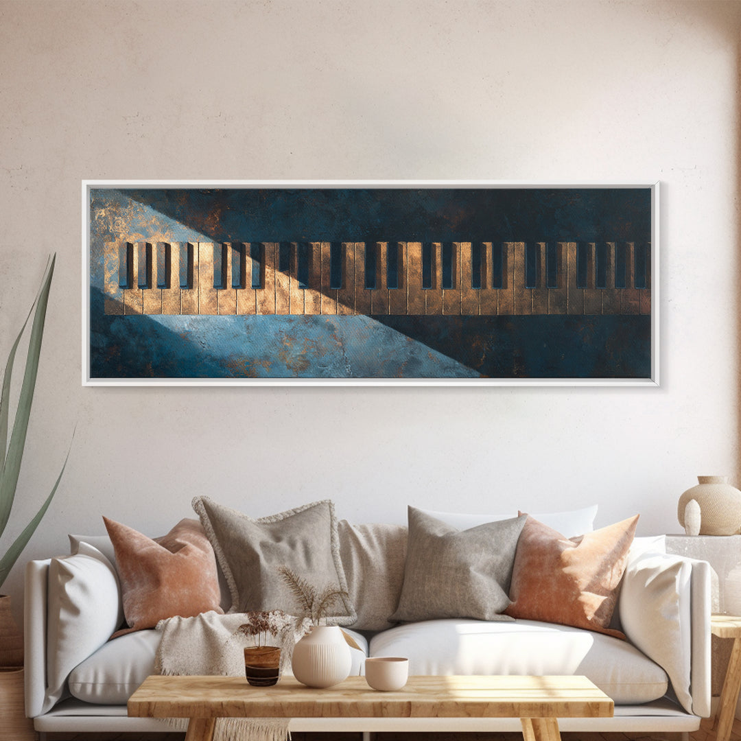 Piano Keys Fading into Shadow Framed Canvas Print, Recording Studio Art, Minimalist Decor, Studio Decor, Fine Art, Analog, RSA-3x1-72