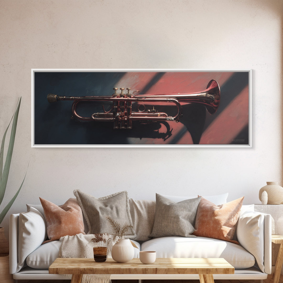 Jazz Trumpet and Microphone Still Life Canvas Print, Recording Studio Art, Home Decor, Studio Decor, Oil Painting, Analog, RSA-3x1-95