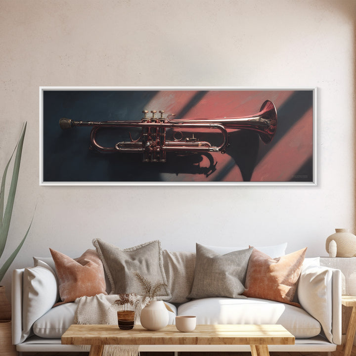 Jazz Trumpet and Microphone Still Life Canvas Print, Recording Studio Art, Home Decor, Studio Decor, Oil Painting, Analog, RSA-3x1-95