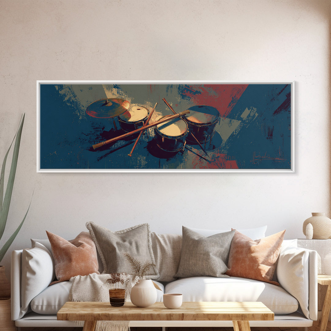 Drumsticks Crossed over Snare Drum Canvas Print, Recording Studio Art, Black and White Art, Studio Decor, Fine Art, Analog, RSA-3x1-98