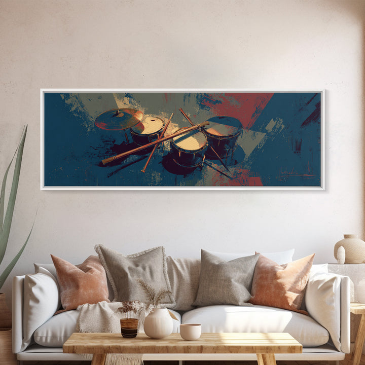 Drumsticks Crossed over Snare Drum Canvas Print, Recording Studio Art, Black and White Art, Studio Decor, Fine Art, Analog, RSA-3x1-98